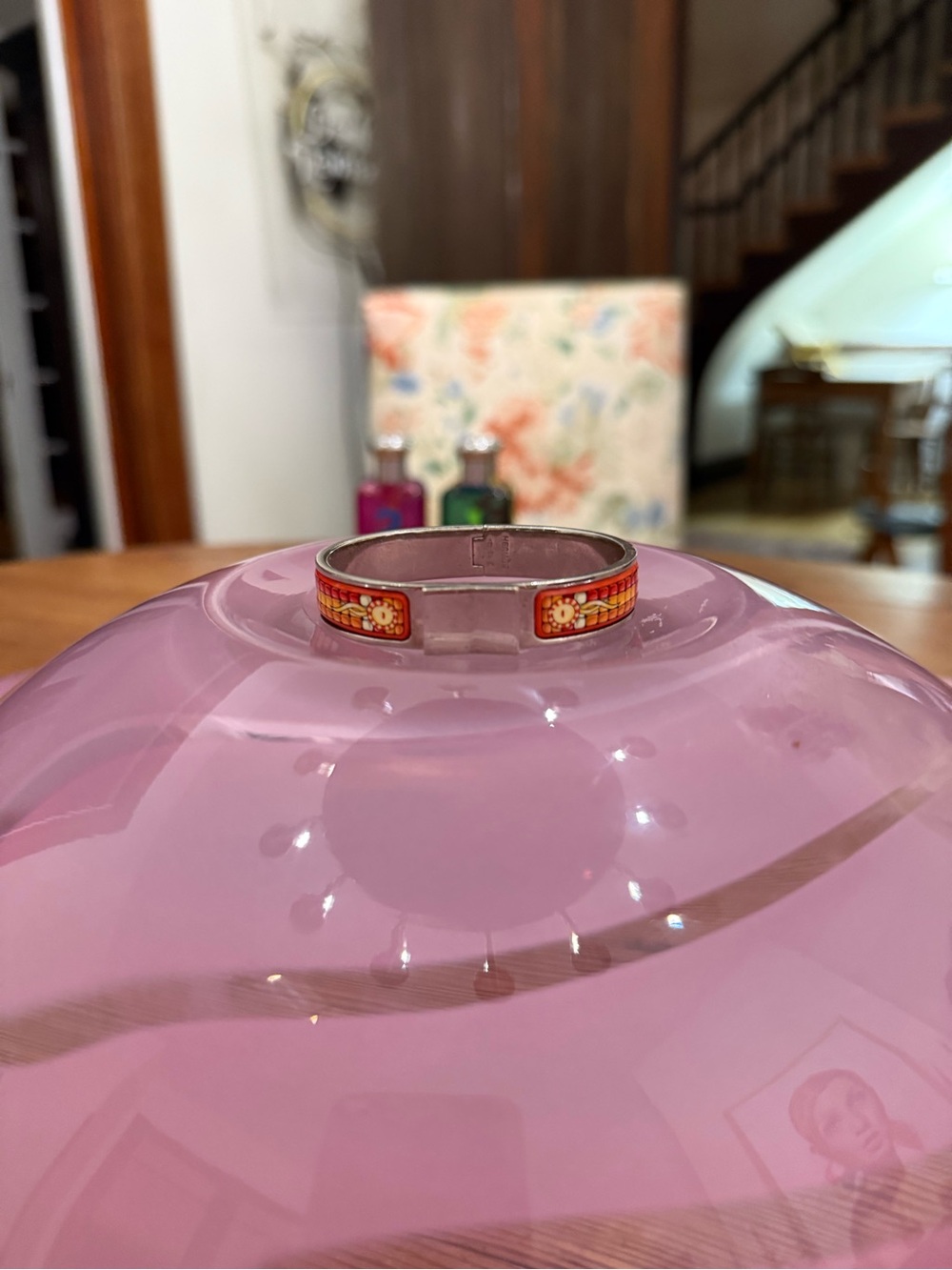Hermes Paris 1990 Clik Clak Enamel Orange Mosaic Cuff Bracelet
